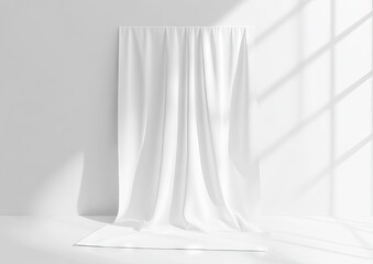 White fabric drapes against white wall.  Sunlight streams in