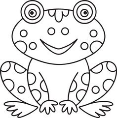 Funny Black Frog Vector Sitting with Big Smile for Nature Animals and Kids Cartoon Projects