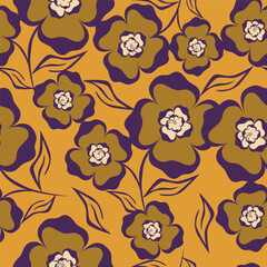Botanical trendy seamless pattern. Flower and leaves abstract shape doodle art design for print, wallpaper, clipart, wall art for home decoration