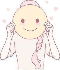 A cheerful character energetically holding a bright smiley face, radiating positivity, joy, and happiness