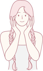 A joyful, cheerful young woman with beautiful braids, showcasing her excitement and happiness in a simple illustration
