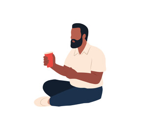 Flat vector of African man sitting cross-legged while reading a book. Calm and relaxed pose, ideal for education, lifestyle, or self-development concepts