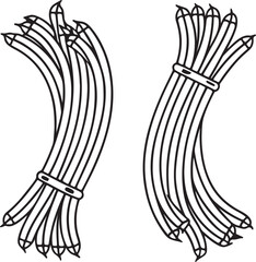 Yardlong Beans Vector with Curved Shape and Bundle in Outline Style for Food and Garden Icons