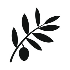 Olive fruit branch with leaves silhouette