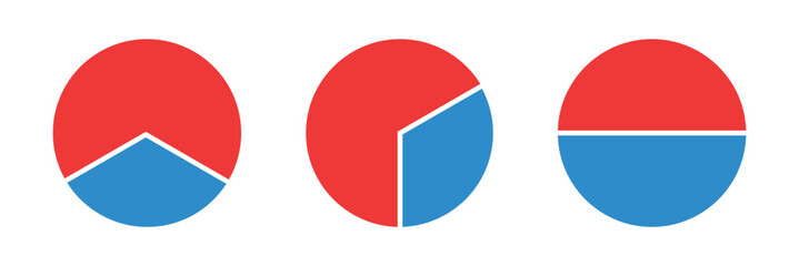 Pie chart color icons. Pie chart sign. Circle section graph. Wheel round diagram parts. pie charts data, pie charts infographic, pie chart bar graphs. Charts diagram segment infographic. Eps 10.