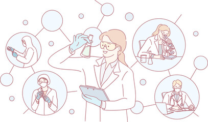 An engaging illustration of scientists conducting research and experiments in a modern lab environment