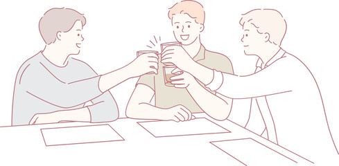 Three friends toast joyfully, celebrating their deep bond at a lively gathering filled with laughter