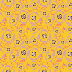 Fototapeta premium Botanical trendy seamless pattern. Flower and leaves abstract shape doodle art design for print, wallpaper, clipart, wall art for home decoration