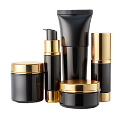 Obraz premium Luxury Skincare Product Set: Elegant Black & Gold Packaging
