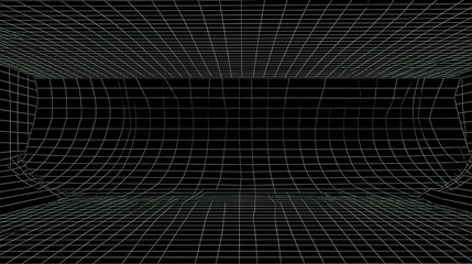 Naklejka premium Distorted wireframe perspective within a dark room