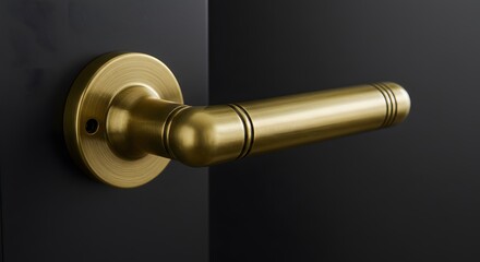 Brass door handle mounted on matte black wall plate