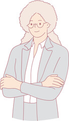 A stylish business woman poses confidently with her arms crossed, showcasing a strong sense of professionalism