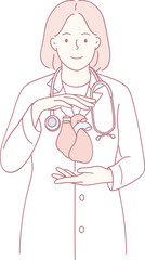 An illustration showcasing a doctor holding a detailed heart model, symbolizing vital healthcare and anatomy education