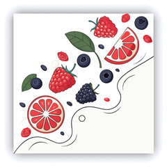 3D illustration of a water splash on a white background. The render showcases an abstract liquid glass wave ribbon with a clear effect, along with a fluid flow featuring a red gradient. Strawber