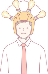 An engaging illustration of a man with a light bulb helmet, symbolizing innovative ideas and creativity