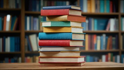Fototapeta premium Conceptual representation of knowledge and learning with a stack of colorful books