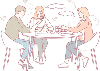 A diverse group brainstorming ideas in a modern workspace setting, fostering creativity and teamwork.