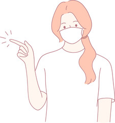 A woman in a face mask assertively points, emphasizing health and safety measures. Suitable for medical themes