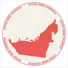 United Arab Emirates round logo design. Country shape build of rings. United Arab Emirates text around the country. Vector Illustration.