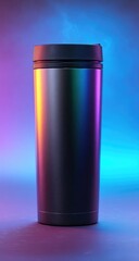 Metallic travel mug in vibrant lighting