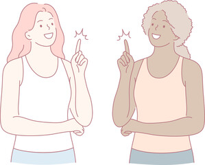 An illustration depicting two diverse women enthusiastically brainstorming together while sharing creative ideas