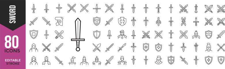 Sharp Metal Weapons Icon Set – Vector Illustration with Editable Stroke


