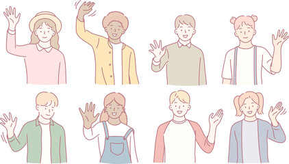 A vibrant and eyecatching illustration of diverse young people joyfully waving and expressing unity and positivity