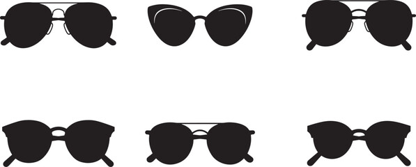 Stylish Black Silhouette Vector Collection of Various Sunglasses