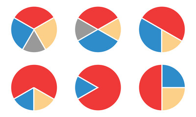 Pie chart infographic set. Circle diagram collection with sections or parts. Segmented circle icons for infographic, data analysis, web design, ui or presentation. pie chart icon.