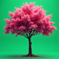 Fototapeta premium Colorful Tree Design on Solid Green Canvas