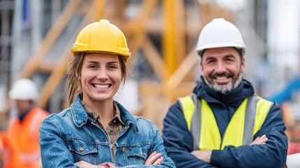 Confident Engineer Forewoman Smiling at Construction Site