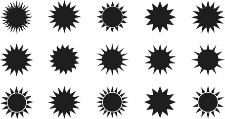 Fototapeta premium 15 Black Sun Icons Starburst Sunburst Vector Graphics Shapes