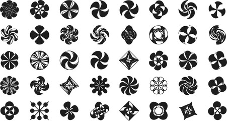 36 Black and White Geometric Floral Swirl Mandala Design Elements