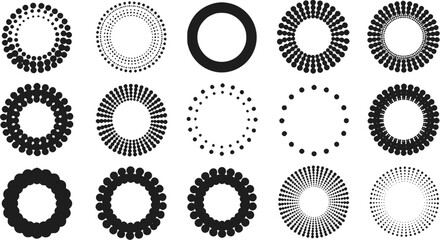 15 Black Dotted Circular Frames Halftone Vector Design Elements