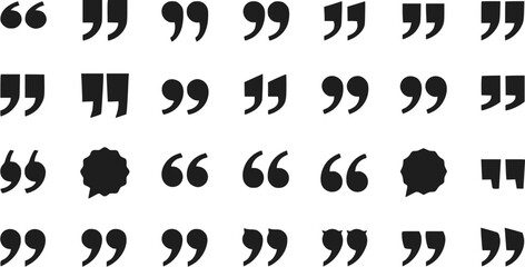 Collection of Black Quote Marks Quotation Symbols and Speech Bubbles