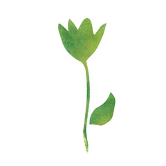 Botanical illustration of tropical flower in collage technique, green leaf of exotic plant in paper art technique, hand drawn brush texture, shape of exotic leaf, use as print, element design, label.