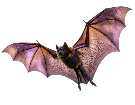 Fantasy Bat with Glowing Purple Wings, isolated on transparent background