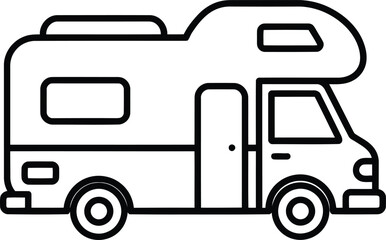 Mobile Home in the Wild: A minimalist outline of a recreational vehicle, ideal for travel, vacation, and off-grid exploration, symbolizing freedom.