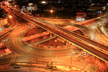 Expressway, Self-driving autonomous electric cars of the future with elements move along a busy...