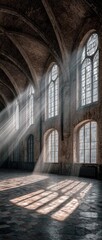 Fototapeta premium Sunlight streams into a grand, ancient hall