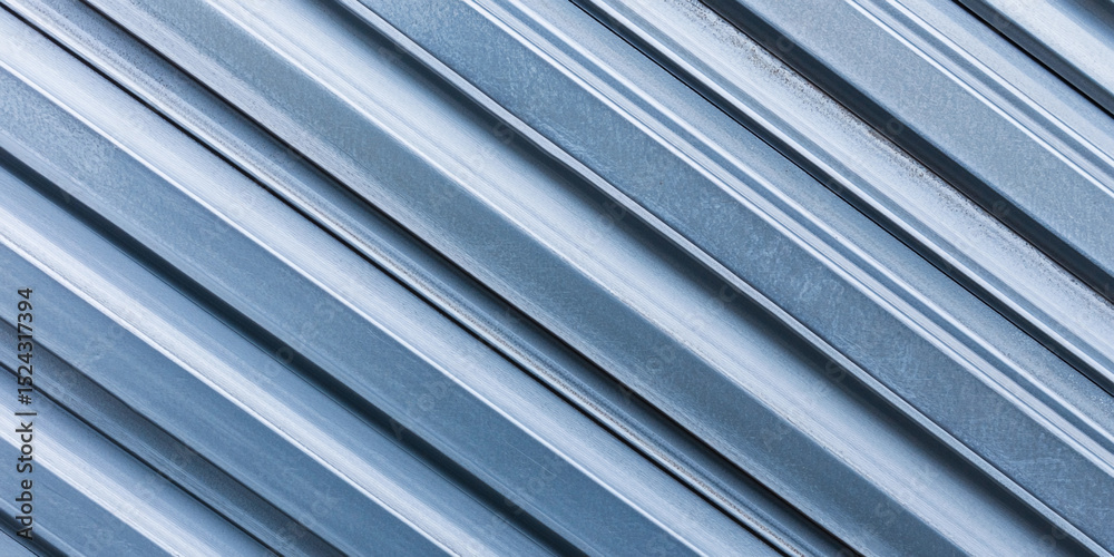 Poster Close up view of parallel metallic lines in blue tones Generative AI