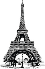 Fototapeta premium Iconic Paris Landmark Graphic Illustration in Black and White