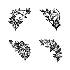 Elegant Floral Corner Design Elements 4 High-Resolution EPS Vector Illustrations for Design Projects