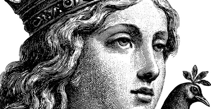 Engraved portrait of goddess hera with crown and peacock detailing
