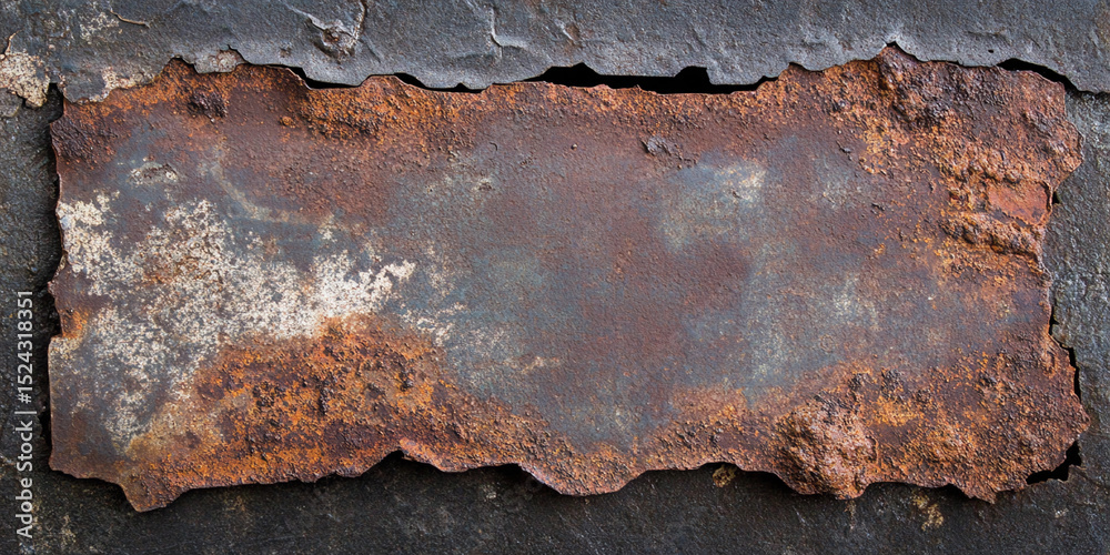 Aufkleber weathered metal plate with rust and texture details generative ai