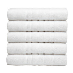 Stack of Soft White Bath Towels on a Solid Background Perfect for Bathroom Decor, Spa Settings, and Hotel Amenities Comprising Comfort and Cleanliness