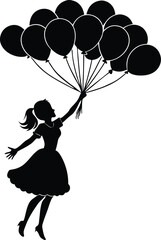 Silhouette of a Girl Floating with Balloons Vector Illustration