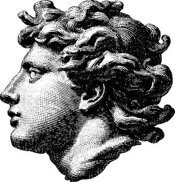 Engraved illustration of anemoi statue blowing wind - classical mythology art