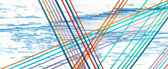 Colorful stripes on white paper, grunge background