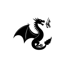 black silhouette of a dragon with wings for logo or icon black, design, dragon, icon, logo, silhouette, symbol, wing , Generative art.